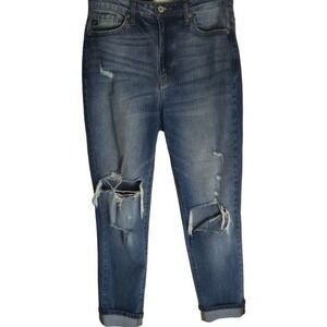 KanCan Women's Canton Mom Rise Ankle-Cropped Distressed Jeans Size 26